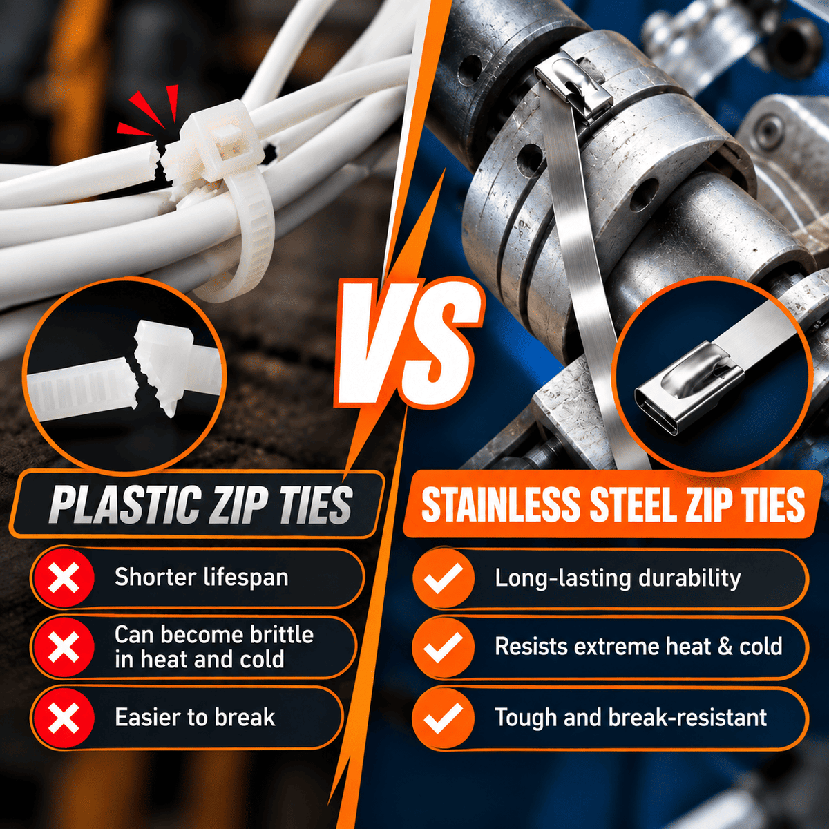 200 PCS Heavy-Duty 304 Stainless Steel Zip Ties