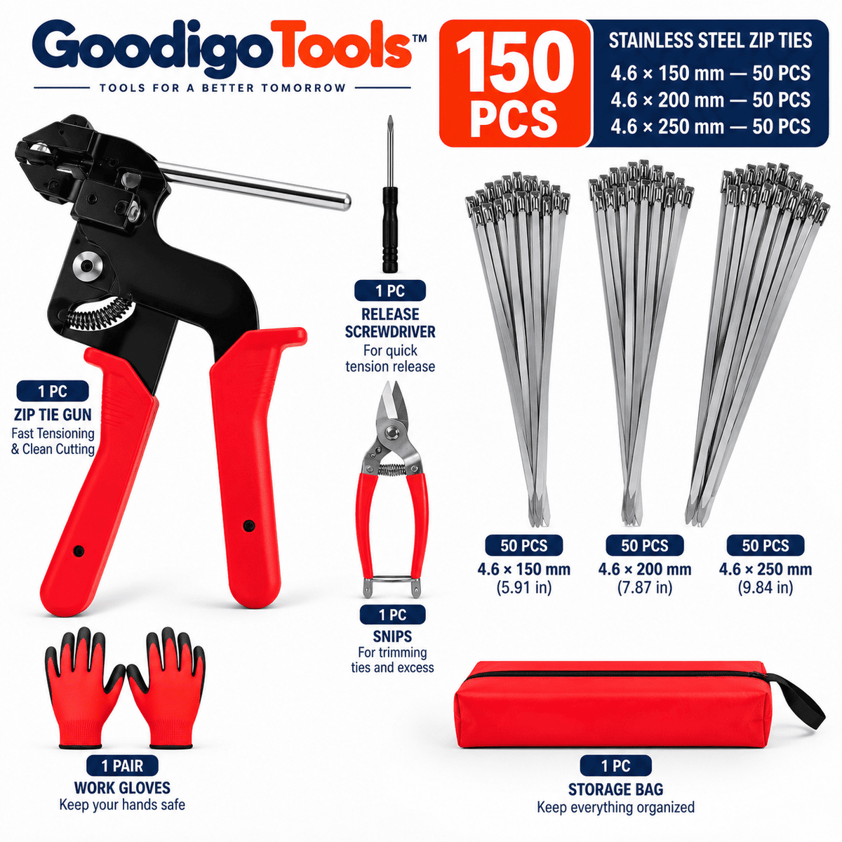 Goodigo Tools™ Stainless Steel Zip Tie Tool Kit
