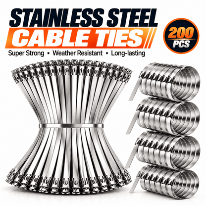 200 PCS Heavy-Duty 304 Stainless Steel Zip Ties