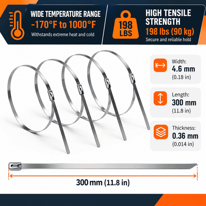 1000 PCS Heavy-Duty 304 Stainless Steel Zip Ties